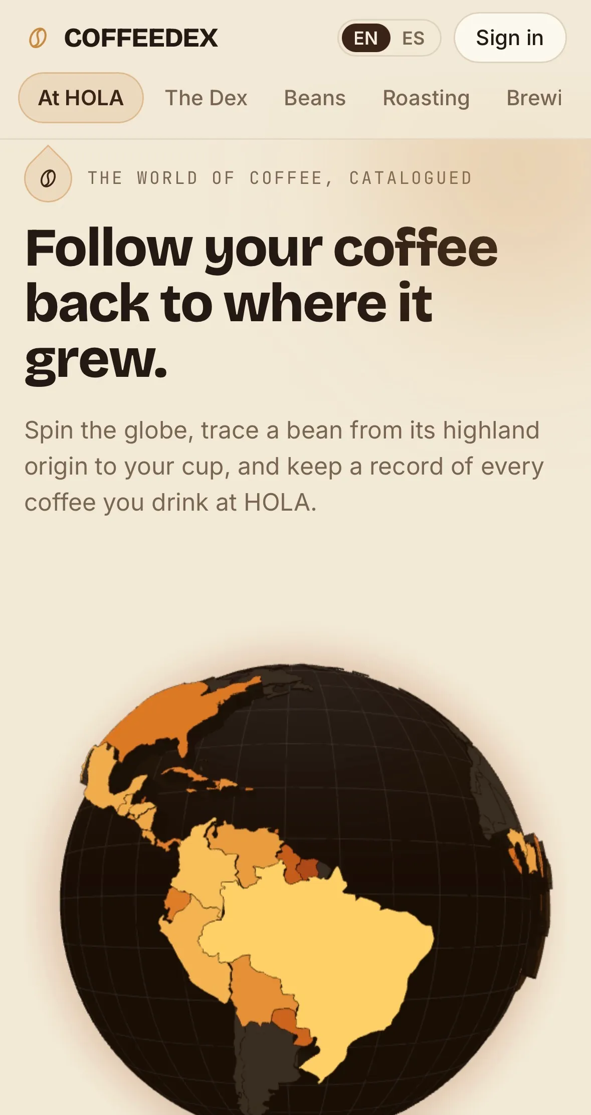 The globe: coffee production mapped from FAOSTAT data, drill-down by country